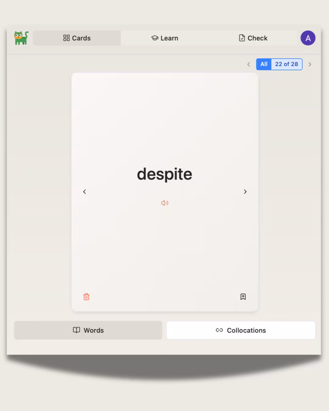 Cards Tab — Flip, Reflect, Decide