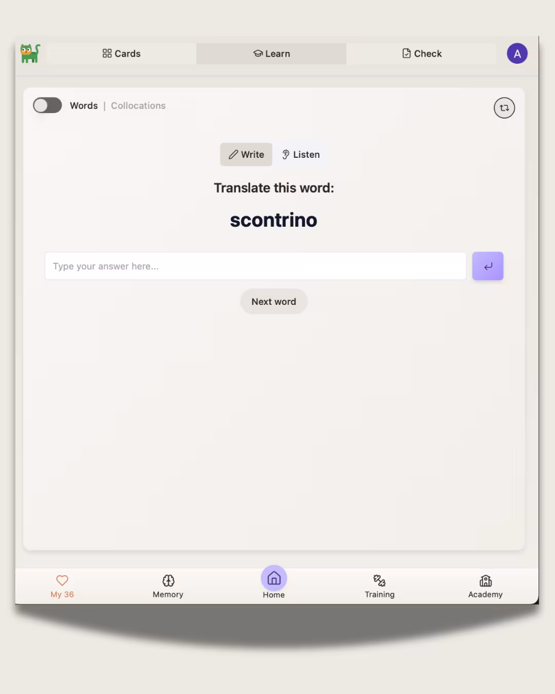 Learn Tab — Remember Words & Collocations