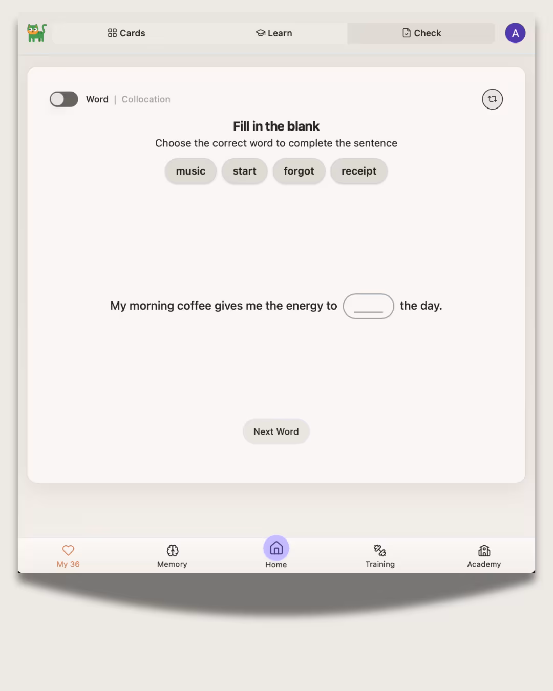 Check Tab — Words in Context